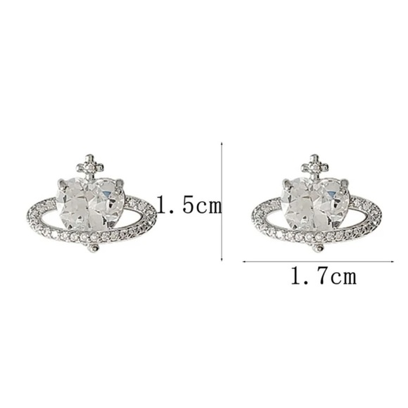 Luxe Angelic Aesthetic Saturn Planet Heart Cross Statement Earrings - Picture 7 of 7